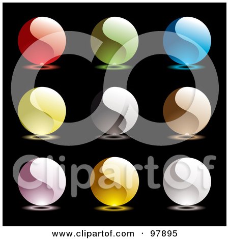 Royalty-Free (RF) Clipart Illustration of a Digital Collage Of Colorful Yin Yang Patterned App Icons, On Black by michaeltravers