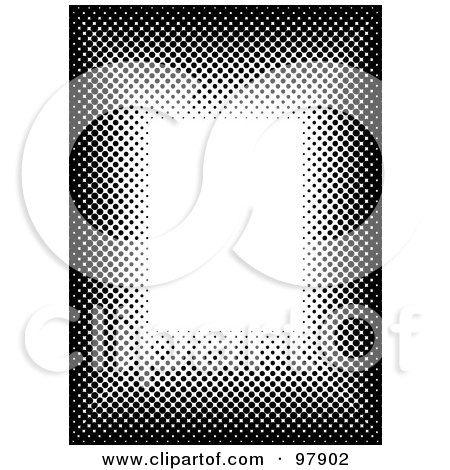Royalty-Free (RF) Clipart Illustration of a Black And White Halftone Border With White Text Space by michaeltravers