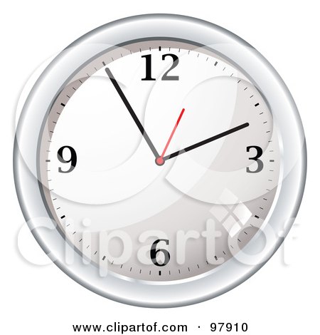 Royalty-Free (RF) Clipart Illustration of a Shiny White Office Wall Clock by michaeltravers