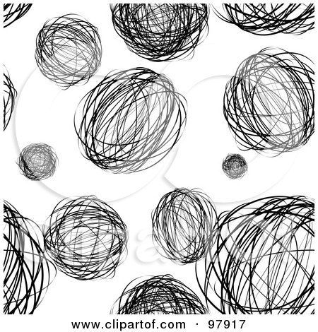 Royalty-Free (RF) Clipart Illustration of a Background Of Black And White Sketched Orbs On White by michaeltravers