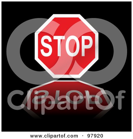 Royalty-Free (RF) Clipart Illustration of a Stop Sign Reflecting Over Black by michaeltravers