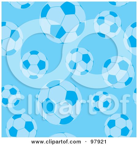 Royalty-Free (RF) Clipart Illustration of a Background Of Blue Soccer Balls by michaeltravers