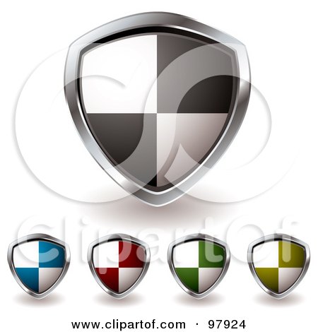 Royalty-Free (RF) Clipart Illustration of a Digital Collage Of Colorful Shiny Shield App Icons by michaeltravers