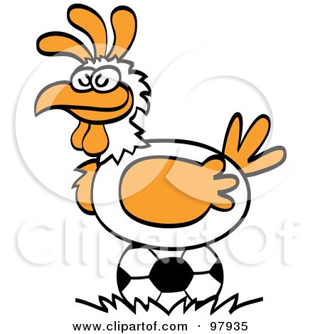 Royalty-Free (RF) Clipart Illustration of a Chicken Laying A Soccer Ball by Zooco