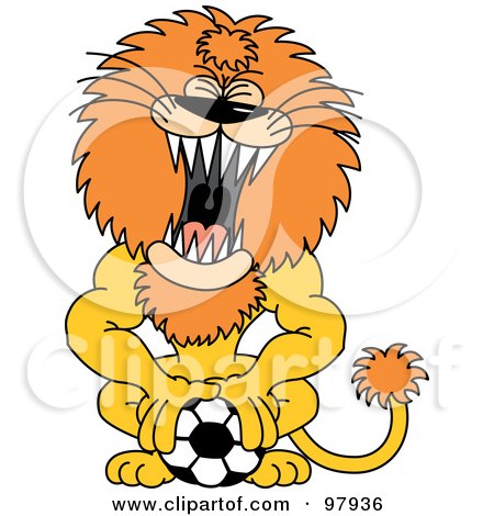 Roaring Lion Pushing Down On A Soccer Ball Posters, Art Prints