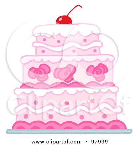 Royalty-Free (RF) Clipart Illustration of a Triple Tiered Wedding Cake With Pink And White Frosting by Hit Toon
