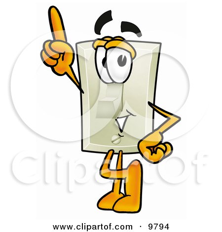 Clipart Picture of a Light Switch Mascot Cartoon Character Pointing Upwards by Mascot Junction