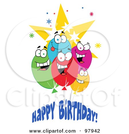 Royalty-Free (RF) Clipart Illustration of a Happy Birthday Greeting Of A Group Of Party Balloon Faces by Hit Toon