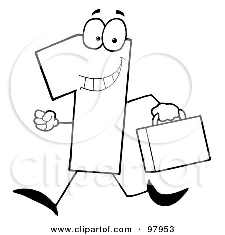 Royalty-Free (RF) Clipart Illustration of an Outlined Number One Guy Carrying A Briefcase Or Suitcase by Hit Toon