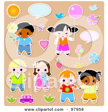 Royalty-Free (RF) Clipart Illustration of a Digital Collage Of Kid Sticker Styled Elements by Pushkin