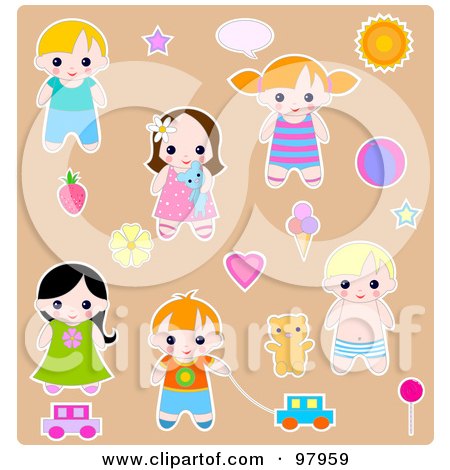 Royalty-Free (RF) Clipart Illustration of a Digital Collage Of Summer Kid Sticker Styled Elements by Pushkin