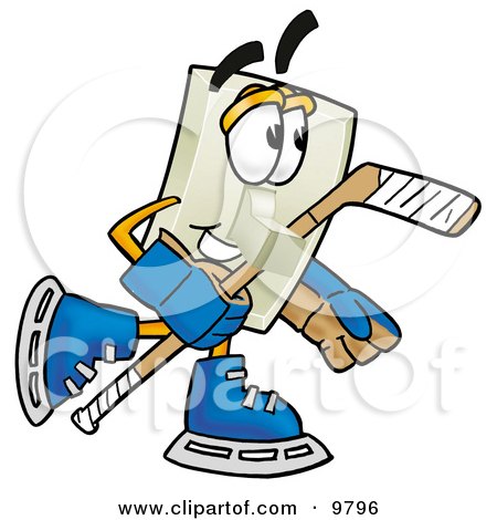 Clipart Picture of a Light Switch Mascot Cartoon Character Playing Ice Hockey by Mascot Junction