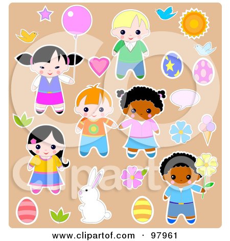 Royalty-Free (RF) Clipart Illustration of a Digital Collage Of Easter Kid Sticker Styled Elements by Pushkin