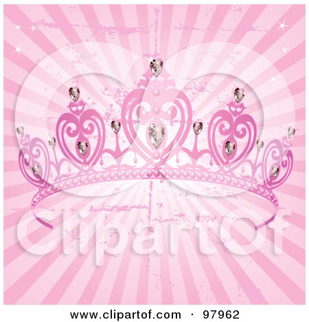 Royalty-Free (RF) Clipart Illustration of a Pink Jeweled Princess Tiara And Grungy Pink Rays by Pushkin