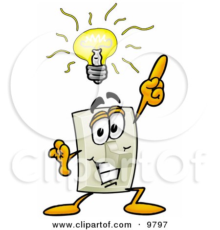 Clipart Picture of a Light Switch Mascot Cartoon Character With a Bright Idea by Mascot Junction