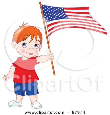 Royalty-Free (RF) Clipart Illustration of a Red Haired American Boy Holding An American Flag by Pushkin