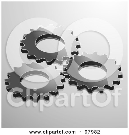 Royalty-Free (RF) Clipart Illustration of Three Shiny Gear Cogs Over Gray by elaineitalia