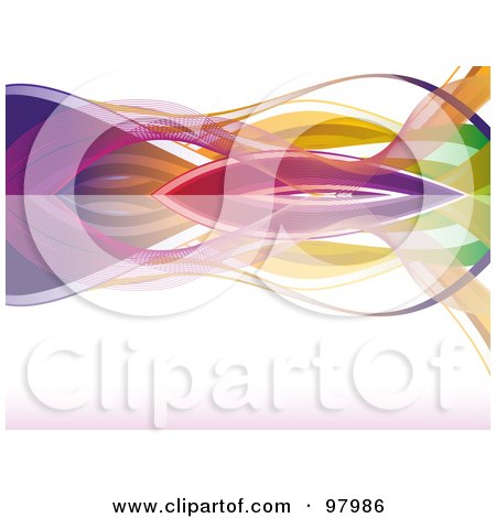 Royalty-Free (RF) Clipart Illustration of Colorful Neon Waves Reflecting Off Of A White Surface by elaineitalia