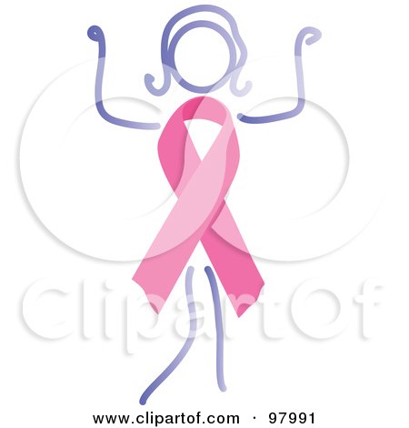 Royalty-Free (RF) Clipart Illustration of a Strong Woman With A Breast Cancer Awareness Ribbon Body by inkgraphics