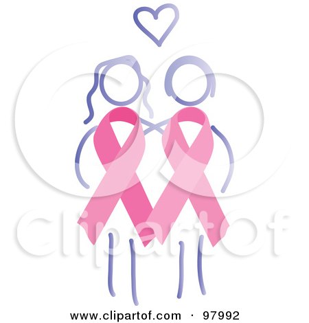 Royalty-Free (RF) Clipart Illustration of Two Breast Cancer Survivors With Awareness Ribbon Bodies by inkgraphics