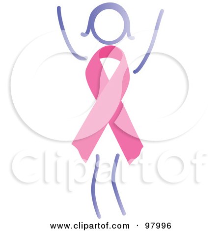Royalty-Free (RF) Clipart Illustration of a Happy Woman With A Breast Cancer Awareness Ribbon Body by inkgraphics