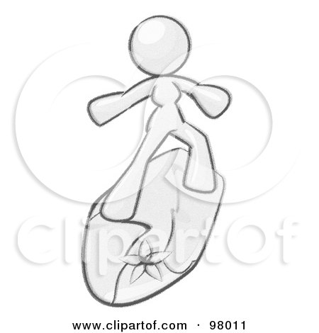 Royalty-Free (RF) Clipart Illustration of a Sketched Design Mascot Surfer Chick by Leo Blanchette