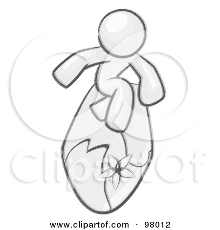 Royalty-Free (RF) Clipart Illustration of a Sketched Design Mascot Man Surfing On A Board by Leo Blanchette