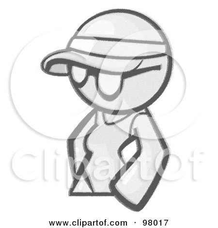 Royalty-Free (RF) Clipart Illustration of a Sketched Design Mascot Woman Avatar Wearing A Visor And Shades by Leo Blanchette