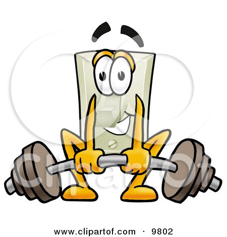 Clipart Picture of a Light Switch Mascot Cartoon Character Lifting a Heavy Barbell by Mascot Junction