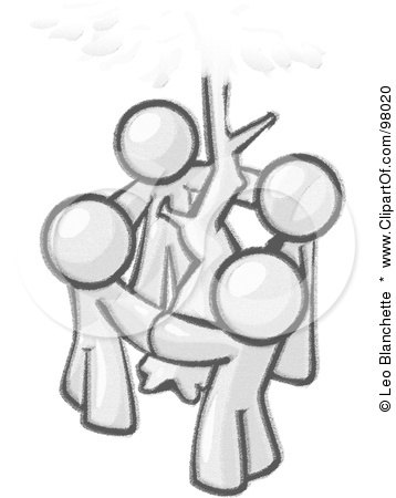 Royalty-Free (RF) Clipart Illustration of Sketched Design Mascots Standing In A Circle Around A Tree, Holding Hands by Leo Blanchette