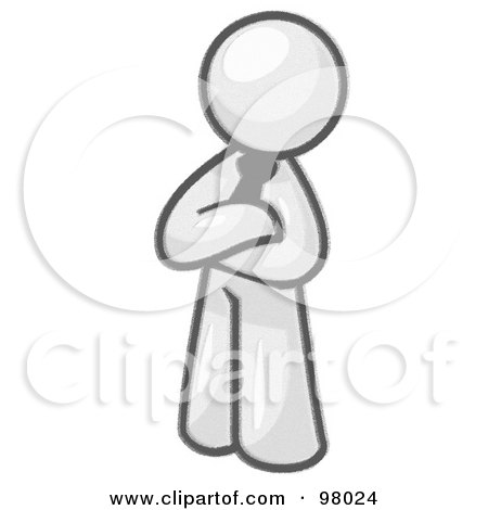 Royalty-Free (RF) Clipart Illustration of a Sketched Design Mascot Man Character Wearing A Tie, Standing Proudly With His Arms Crossed by Leo Blanchette