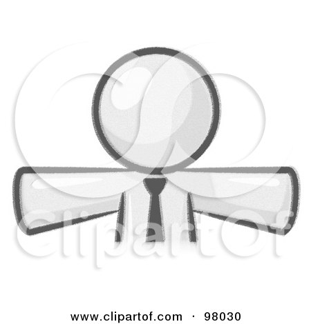 Royalty-Free (RF) Clipart Illustration of a Sketched Design Mascot Businessman Wearing A Tie, Facing Front And Holding His Arms Out At His Sides by Leo Blanchette