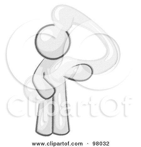 Royalty-Free (RF) Clipart Illustration of a Sketched Design Mascot Man Draped In A Blue Question Mark by Leo Blanchette