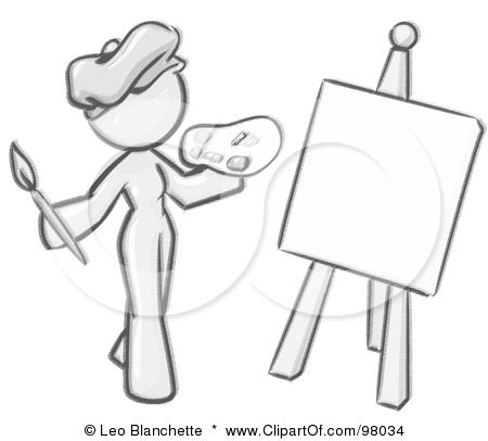 Royalty-Free (RF) Clipart Illustration of a Sketched Design Mascot Woman Artist Painting A Portrait by Leo Blanchette