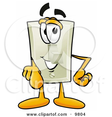 Clipart Picture of a Light Switch Mascot Cartoon Character Pointing at the Viewer by Mascot Junction