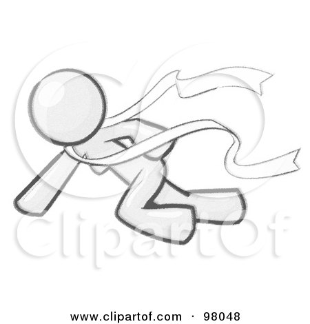 Royalty-Free (RF) Clipart Illustration of a Sketched Design Mascot Woman Finishing First In A Race by Leo Blanchette