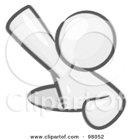 Royalty-Free (RF) Clipart Illustration of a Sketched Design Mascot Climbing Out Of A Man Hole by Leo Blanchette