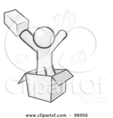 Royalty-Free (RF) Clipart Illustration of a Sketched Design Mascot Going Postal With Parcels And Mail by Leo Blanchette