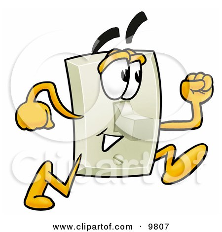 Clipart Picture of a Light Switch Mascot Cartoon Character Running by Mascot Junction