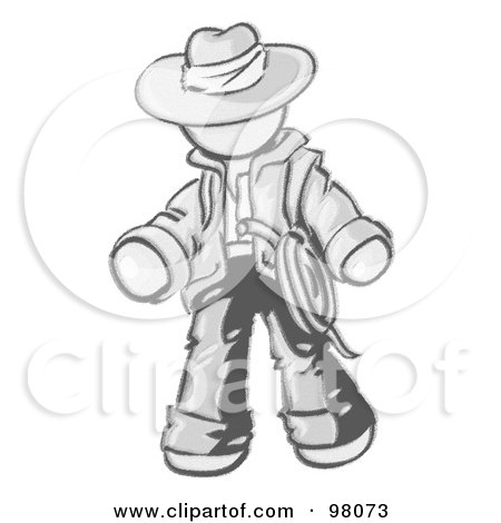 Royalty-Free (RF) Clipart Illustration of a Sketched Design Mascot Cowboy Adventurer by Leo Blanchette