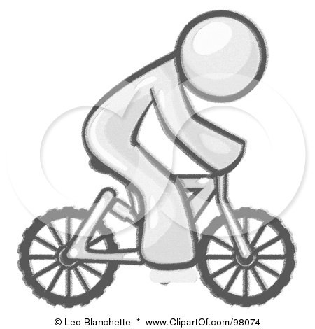 Royalty-Free (RF) Clipart Illustration of a Sketched Design Mascot Man Character Riding A Bicycle To Save Money On Gas by Leo Blanchette