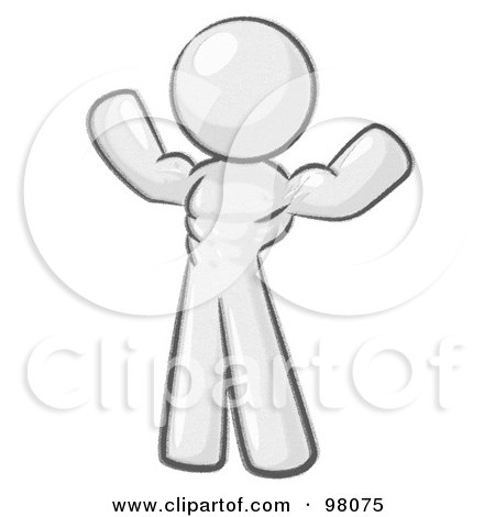Royalty-Free (RF) Clipart Illustration of a Sketched Design Mascot Bodybuilder Man Flexing His Muscles And Showing The Definition In His Abs, Chest And Arms by Leo Blanchette
