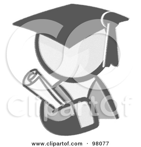 Royalty-Free (RF) Clipart Illustration of a Sketched Design Mascot Avatar Graduate Holding A Diploma by Leo Blanchette
