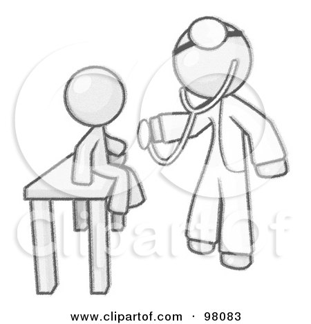 Royalty-Free (RF) Clip Art Illustration of a Sketched Design Mascot Man Doctor Examining A Child by Leo Blanchette