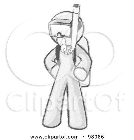Royalty-Free (RF) Clipart Illustration of a Sketched Design Mascot In Scuba Gear by Leo Blanchette
