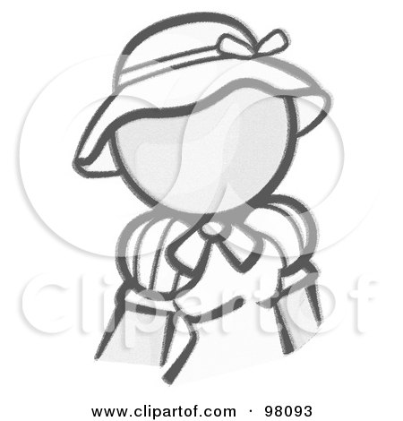 Royalty-Free (RF) Clipart Illustration of a Sketched Design Mascot Woman Avatar In A Dress And Hat by Leo Blanchette