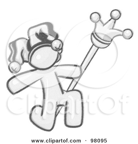 Royalty-Free (RF) Clipart Illustration of a Sketched Design Mascot Court Jester Kneeling by Leo Blanchette