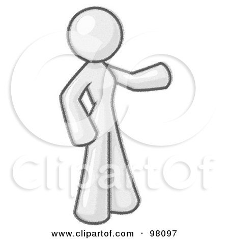 Royalty-Free (RF) Clipart Illustration of a Sketched Design Mascot Woman Presenting by Leo Blanchette