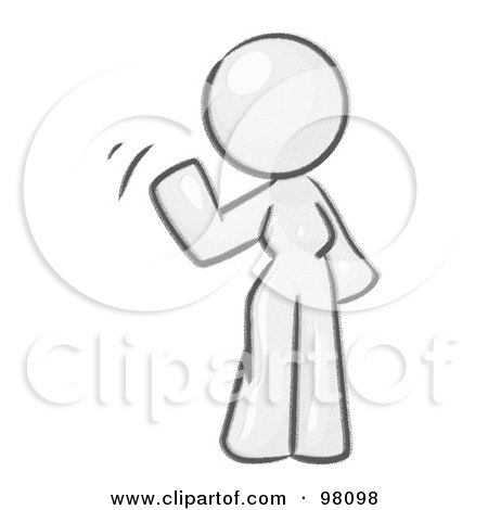 Royalty-Free (RF) Clipart Illustration of a Sketched Design Mascot Woman Waving by Leo Blanchette