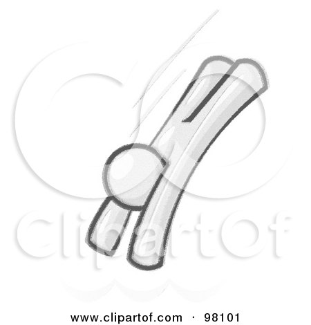 Royalty-Free (RF) Clipart Illustration of a Sketched Design Mascot Man Character Diving Into Water by Leo Blanchette